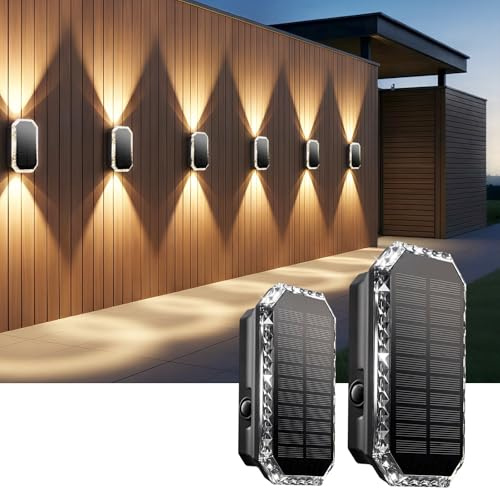 SUNNMO Lampe Solaire Exterieur Murale, Lot de 2 Applique Solaire Exterieur Haut et Bas, Applique Murale Exterieur Solaire 3 Modes, Lumiere Solaire Exterieur Étanche IP65 pour Jardin Clôture Terrasse