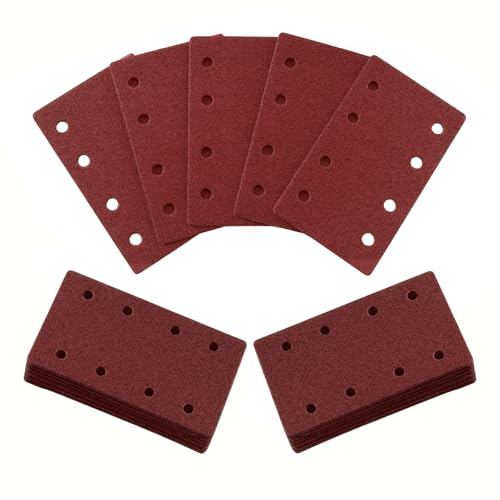50 Stück 80x133mm Schleifpapier Set – Klett Schleifblätter für Holz Lack Metall, 40/60/80/120/240 Körnung, rechteckiges 8-Loch Schleifpad, passend für Bosch Schwingschleifer & gängige Modelle