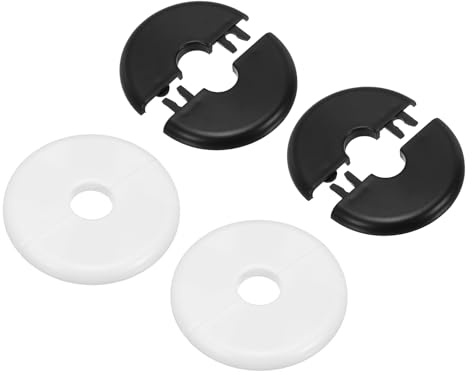 sourcing map 4 Pcs Wall Split Flange, 71mm/2.8 OD Self-Adhesive Escutcheon Plates ABS Round Plumbing Cover Buckles for 17mm Dia Water Pipe Faucet Wall Hole Decoration Accessories, White/Black