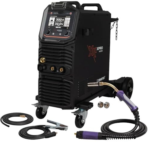 SPARTUS MIG MAG - Saldatrice inverter 400 V, 300 A, 4 in 1, Synergic con azionamento a 4 rulli, saldatrice professionale in alluminio, gas protettivo, filo di riempimento e saldatura TIG, per