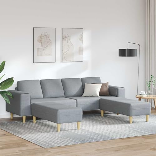 Augerqir Wohnzimmer Couch 3-teilig Hellgrau Polyester Polstergarnitur mit Ottomane und Sofa, 250x77x76 cm, modernes Ecksofa mit Schaumfüllung, atmungsaktiv, stabil, ideal für Wohnzimmer und Büro