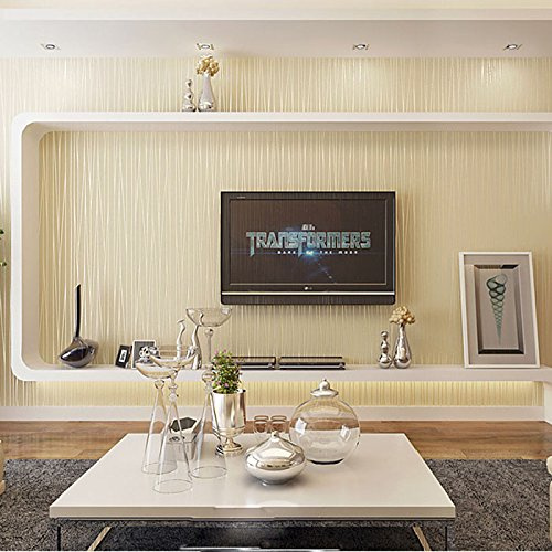 KeTian Modern Fashion Classic Flocking Plain Stripe Curve Vliestapete Wandpapier für Wohnzimmer Schlafzimmer Tapetenrolle 0.53 m (1.73 'W) x 10 m (32.8' L) = 5.3 m² (57 sq.ft) (Beige)