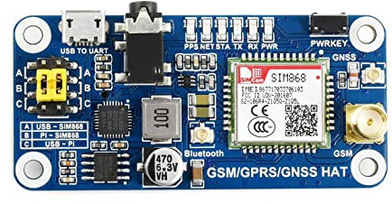 Waveshare Pi GSM/GPRS/GNSS HAT Expansion Board with Low-Power Consumption Based on SIM868 Compatible with Raspberry Pi 2B 3B Zero Zero W