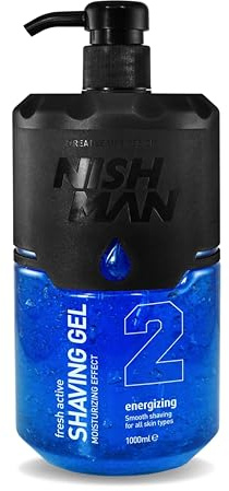 NISHMAN Gel de Rasage 02 - Energizing 1000ml - Pour un Rasage Doux, Hydratant et Nourrissant - Protection Parfaite pour une Peau Douce - Parfum Frais et Longue Durée - Soin pour Hommes