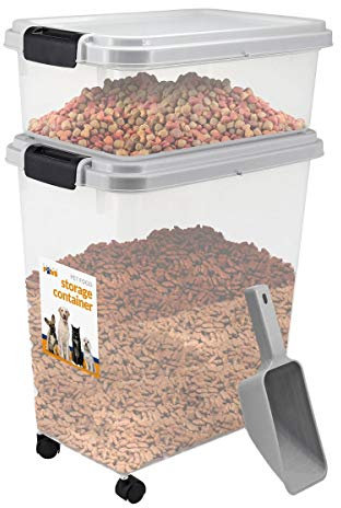 3 Piece Pet Food Airtight Storage Container With Plastic Measuring Scoop Treats And Dry Food Storage and Dispenser For Dogs Cats and Various Small Pets (Grey)