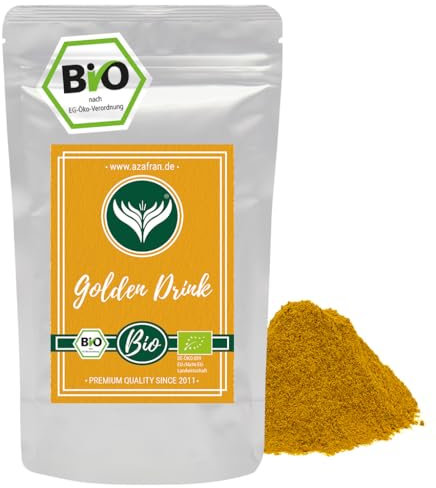 Azafran BIO Golden Drink | Kurkuma Latte Gewürzmischung zur Herstellung von Goldene Milch Getränken 250g