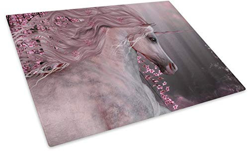 Pink Floral Unicorn Forest Glass Chopping Board Kitchen Worktop Saver Protector