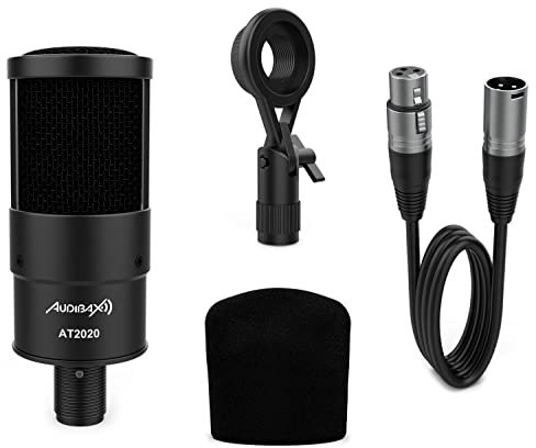 Audibax AT2020 - Microfono a Condensatore da Studio - Include Cavo XLR, Clip di Montaggio e Parabrezza - Risposta in Frequenza 50 Hz/20 KHz - Microfono Professionale con Schema Polare Cardioide