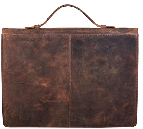 STILORD 'Ernesto' Dokumententasche A4 Leder Vintage Aktenmappe Business Kleine Aktentasche für Arbeit Büro 13,3 Zoll Konferenzmappe mit Henkel und Schloss schmal, Farbe:sepia - braun