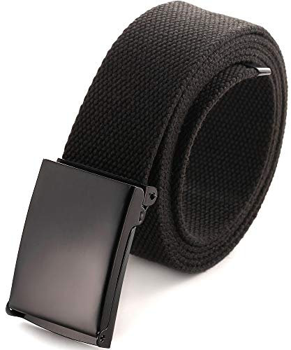 Cut To Fit Canvas Web Belt Size Up to 52 with Flip-Top Solid Black Military Buckle (Black)