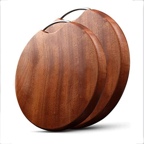 Tabla de Cortar Redonda de Sándalo Reversible & Tabla de Cortar de Carne Grande & Se Puede Utilizar como Tabla de Queso & Tabla de Servir con Agarre de Acero Inoxidable