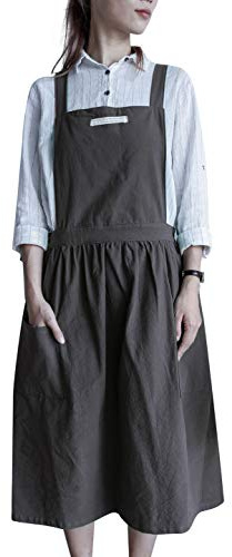 Nanxson Delantal de trabajo de algodón con espalda cruzada para mujer con babero de 2 bolsillos para chef, repostería, manualidades, arreglos florales CF3094