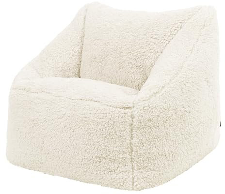 Icon Natalia Teddy Pouf Enfant, Tissu Bouclé, pour Poire avec Remplissage, Chaise Enfant, Fauteuil Chambre, Meuble Chambre, Meuble Salon, Crème