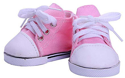 Aeromdale Puppenschuhe, einfarbig, Leinen, Schnürschuhe für 45,7 cm große amerikanische Puppenmädchen, 43 cm, Puppengeschenke, Rosa, 1 Paar