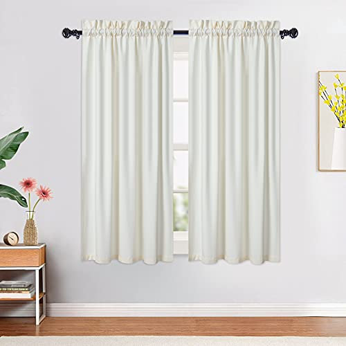 CAROMIO Wasserabweisende Scheibengardinen Modern Halbe Cafe Küchen Scheibengardinen Geprägte Musterstruktur Kurzgardine Kurzstores für Kleinfenster Vorhang Kurz, 2 x B 76 cm x H 114cm, Beige, 2er Set