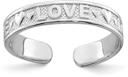 Zehenring aus 14 Karat Weißgold, poliert, Liebe und Herzen, Schmuck für Damen, One Size, Metall Weißgold Goldfarben Metall: Weißgold, Kein Edelstein