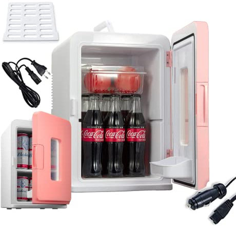 NORTHCLAN Mini Nevera Portatil, 15L Nevera Pequeña, 12V/230V, Funciones Enfriar y Calentar, Mini Frigorífico para Coches, Oficinas y Dormitorios, Cosméticos y Cervezas, Modo Max y ECO, Rosa