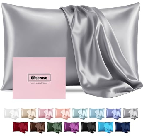 Kissenbezug aus Seide, für Haar und Haut, Maulbeerseide, weich, atmungsaktiv, glatt, beidseitig aus Naturseide, Kissenbezug mit Reißverschluss, 1 Packung für Geschenk (Standard, Silbergrau)