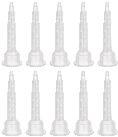 sourcing map 10 Pcs Epoxy Tubes Static Mixer, 1.5-inch Plastic Resin Mixing Nozzle Flat Buckle for AB Glue Adhesive Gun Applicator 50ml Cartridges, White