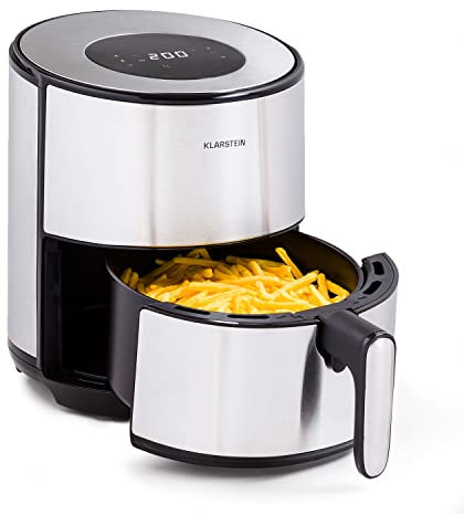 Klarstein Compact Air Fryer, Fast Heating 1500W Hot Air Fryers for Kitchens, 4.3L Digital Air Fryer with Touch Screen Control Panel, Timer, Adjustable Temperature, 8 Cooking Programs to Airfry