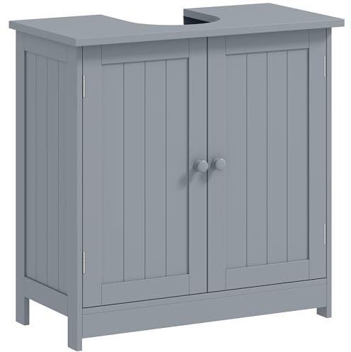 HOMCOM Under Sink Bathroom Cabinet with 2 Doors and Shelf, Pedestal Sink Bathroom Vanity Cabinet, Gray