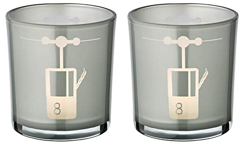EDZARD Teelichtglas Lift 2er-Set (Höhe 8 cm, Ø 7,5 cm), grau, innen Silber | Skilift-Motiv leuchtet silbrig im Kerzenschein · Winterdeko für Chalet und Après-Ski · 2er-Set
