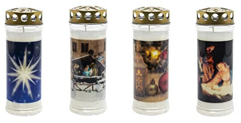 Kimiza 3er Set Gedenkkerze, Grabkerze, Brenndauer ca. 7 Tage (4er Set Weihnachten)