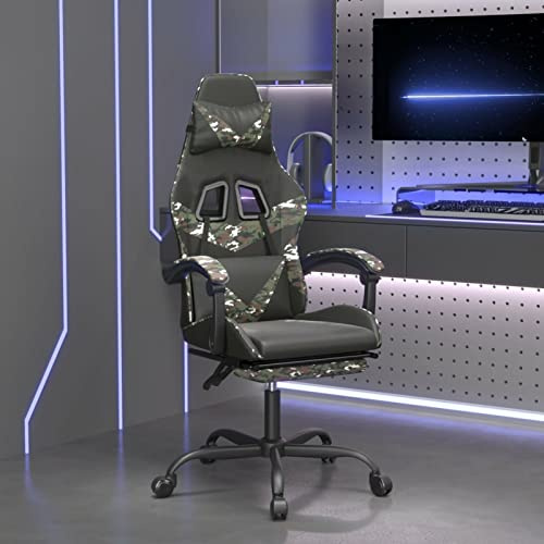 Tidyard Gaming Stuhl mit Fußstütze Bürostuhl Drehstuhl Chefsessel Schreibtischstuhl Sportsitz Racing Schwarz und Tarnfarben Kunstleder