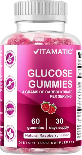 Vitamatic Glucose Chweble Gummies - 60 Count - Natural Raspberry Flavor - 4G of Carbohydrate per Serving
