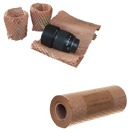 Jeco - 1 rouleau de papier kraft en nid d’abeille 20cm x 25m Emballage écologique pour protection, rembourrage, emballage cadeaux, déménagement, remplace le film bulles