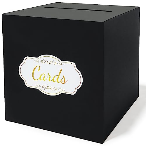 QIKSION Schwarze Kartenbox für Party, schwarze Geschenkkarten-Box Halter Spardose für Hochzeiten, Abschlussfeiern, Geburtstage, Babypartys, Ruhestand, offene Häuser, Jubiläen