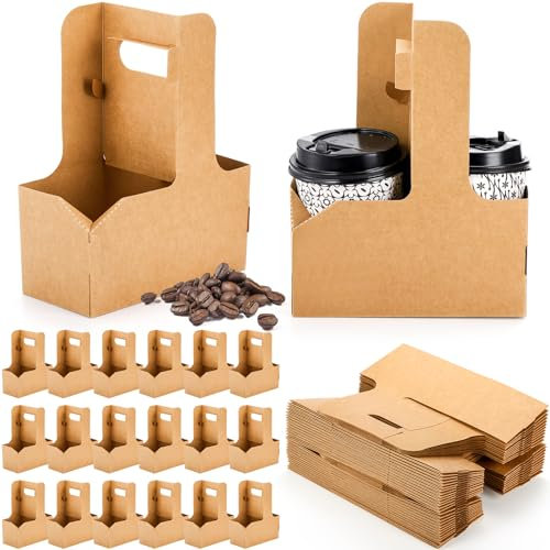 Lawei Paquete de 50 portadores de Bebidas Kraft de 2 Tazas con asa, 2 o 4 Tazas, Soporte desechable de cartón para Bebidas frías y Calientes, portavasos para Llevar Tazas de café para Entrega de