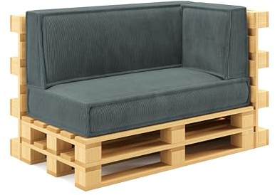 chilly pilley® Palettenkissen Palettenauflagen aus Cord für EU-Paletten - Abnehmbarer Bezug - Sitzkissen - Rückenlehnenkissen viele Farben (Grau, 3er Set)