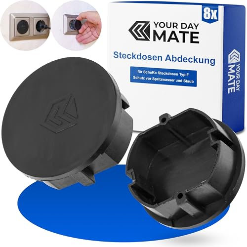 Cache-prise, 8 pièces, en noir, protection de prise contre la poussière, les éclaboussures, pour prise SchuKo type F, couvercle pour bloc multiprise, multiprise, enrouleur de câble, cuisine, atelier