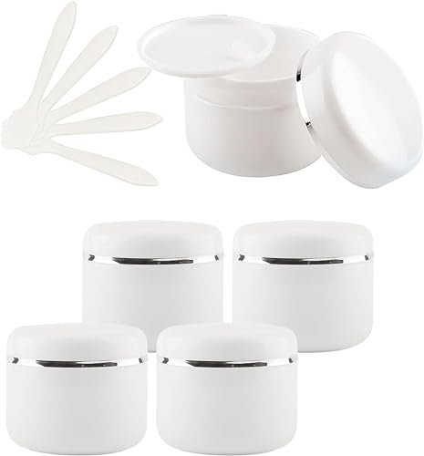 Leere Gläser mit Deckel, Kosmetikdose, B0CL9KHDNF5, PC, 150 ml, weiß, leere Kosmetikdosen aus Kunststoff mit Schraubdeckel und silbernem Band, 150 g, kleine Aufbewahrungsbehälter for selbstgemachte Sa