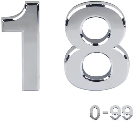Rubigo Numéros de porte effet chromé 7,6 cm 0-99 à coller sur numéro de porte, numéros de maison ABS auto-adhésifs argentés 3D pour portes, boîtes aux lettres, chambres d'hôtel (18)