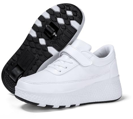 Chaussure a Roulette pour garçons et Filles Basket Roller Retractable Créatif Basket Enfant Chaussure Roller Chaussure Roller pour Sports de Plein air,Blanc,28EU