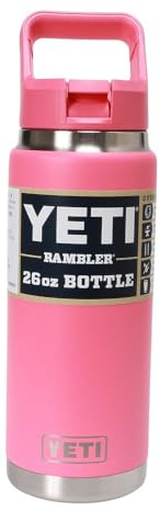 YETI Rambler Bouteille isotherme en acier inoxydable avec bouchon de paille de couleur assortie, 769 ml, rose tropical