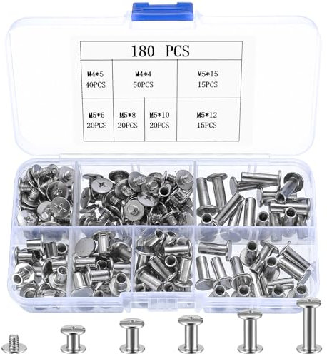 180 PiezasTornillos Chicago, M4 M5 Tornillos de Encuadernación, Tornillo Remaches para Cuero, Tornillos Cinturón Remaches de Cabeza Cruzada Plana para DIY Libros Álbum de Recortes Bolsa
