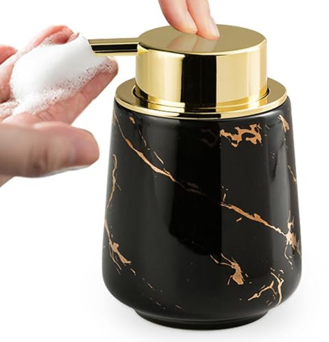 KeeFos Dosificador de Jabón, Dosificador Recargable, Botella de Espuma de Cerámica, Dispensador Jabon Baño, Dispensador de Gel y Champu, Accesorios Baño - Negro