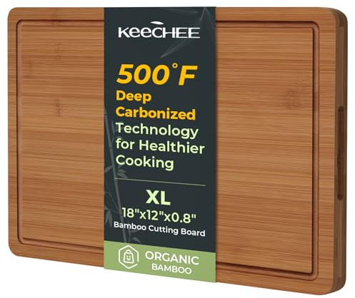 Keechee Extra Large Bamboo Cutting Board for Kitchen - 18 Inch Wood XL Cutting Boards with Juice Groove and Handles, Wooden Chopping Board for Meat, Cheese, Fruit & Vegetables (Pre Oiled, Brown)