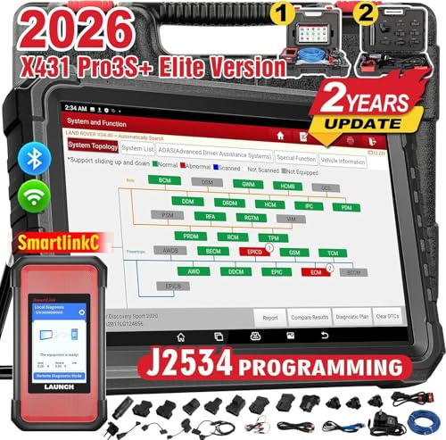 Launch X431 PRO3S+ Elite SmartlinkC OBD2 Diagnosegerät Auto,OE-Level Alle System Scanner mit ECU Codierung,Topologie-Karte,Bidirektionaler Steuerung,60+ Reset,J2534,CANFD,DOIP/D-PDU,2 Jahre Update
