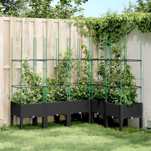 JUDYY Pflanzkübel mit Rankgitter Schwarz 160x120x142,5 cm PP, Blumentopf Gross, Blumenkasten Balkon, übertopf, Pflanzkasten, Flowerpot, Kräuterbeet Für Die Küche, Vertikalbeet - 367968