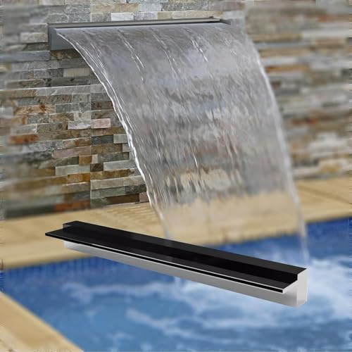 Fuente de Piscina en Cascada, aliviadero de Agua de Acero Inoxidable 304, Hoja de Cascada con Accesorios, para Piscina, Estanque de jardín al Aire Libre, SPA (60 cm)