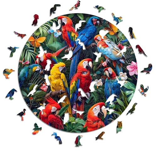 Iconic Puzzles - Colorful Parrots, fantasy animals, 100% sustainable wooden puzzle, Gifts for Children and Adults, size S, 200 Pieces