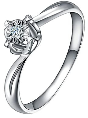 KnSam Echter Goldschmuck, Ring Damen Vintage 750 Weißgold, Blumen Diamantring 0.02ct Labor Erstellt Diamant, Oma Geschenk, Silber, Gr.48 (15.3)
