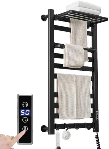 Scaldasalviette elettrico con timer di regolazione della temperatura, display digitale, termosifone riscaldato a parete per bagno a prova di acqua di calore rapido nero mano sinistra