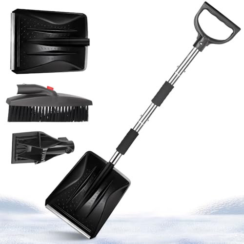 Schneeschaufel, 112CM 3-in-1 Schneeschieber Abnehmbares Schneeschaufel Einstellbare Tragbare Schneeschaufel Winter Schneeschieber Klappbar Winterwerkzeug für Garten Autofahrt Camping (Silber)