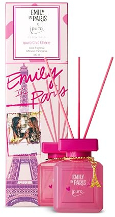 ipuro Essentials x Emily in Paris Chic Chérie Raumduft 100ml - Lufterfrischer mit Lavendel, Jasmin, Rose & Sandelholz Duft Aroma - Diffuser mit Stäbchen - Französischer Charme für dein Zuhause