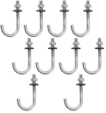 Perno de anclaje de techo M6 x 20 x 60 mm, acero inoxidable 304, gancho en J, gancho de pared, ganchos de vástago largo con tuerca hexagonal, tornillos de anclaje de hormigón